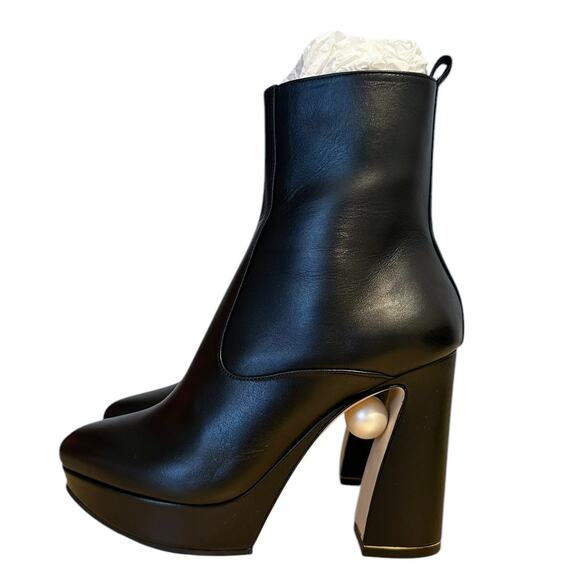 Nicholas Kirkwood Annabel Black Leather Pearl Platform Boots 38 - Picture 11 of 11